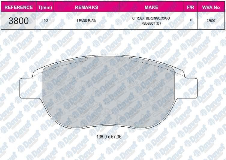 FERBE 35200 Fren Balatasi On Wva 23600 C3 Ii-C4-Xsara-P1007-P207-P307 Doblo 2006->
